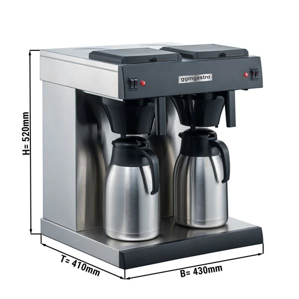 Filterkaffeemaschine - 2x 2 Liter Tank - 3,3kW - Mit 2 Warmhalteplatten - Inkl. 2 Isolierkannen á 1,6 Liter 1 Filterkaffeemaschine - 2x 2 Liter Tank - 3,3kW - Mit 2 Warmhalteplatten - Inkl. 2 Isolierkannen á 1,6 Liter