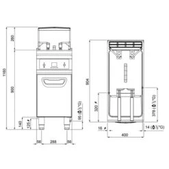 Gas Fritteuse - 20 Liter - 17,5 KW - Mit Automatischer Korbanhebung & Ölfiltersystem 20 Gas Fritteuse - 20 Liter - 17,5 KW - Mit Automatischer Korbanhebung & Ölfiltersystem -Koch Set Haus GFEKALB20 drawing df56