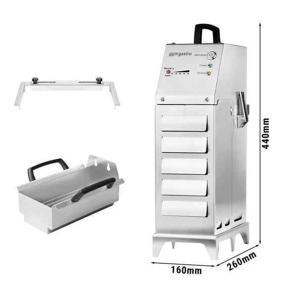 Tragbarer Akku-Frittierölfilter - 50 Liter/Minute - Für Max. 20 Liter Fritteusen 1 Tragbarer Akku-Frittierölfilter - 50 Liter/Minute - Für Max. 20 Liter Fritteusen