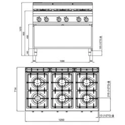 Gasherd - 31,5 KW - 6 Brenner 12 Gasherd - 31,5 KW - 6 Brenner -Koch Set Haus GHB179H drawing 1265