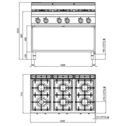 Gasherd - 33,5 KW - 6 Brenner 12 Gasherd - 33,5 KW - 6 Brenner -Koch Set Haus GHB179M drawing a097