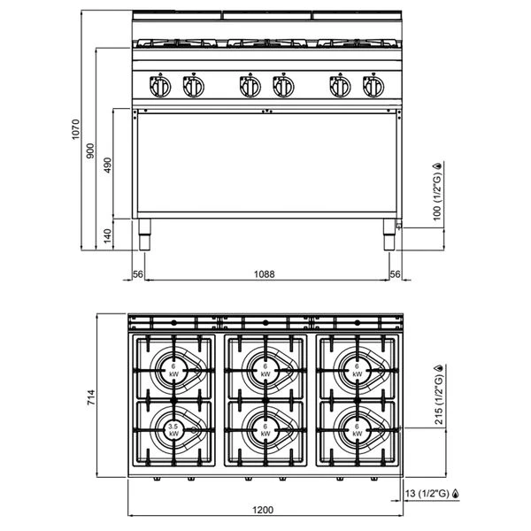 Gasherd - 33,5 KW - 6 Brenner 5 Gasherd - 33,5 KW - 6 Brenner – Bild 5