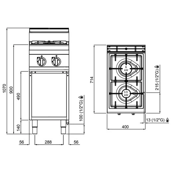 Gasherd - 9,5 KW - 2 Brenner 5 Gasherd - 9,5 KW - 2 Brenner – Bild 5