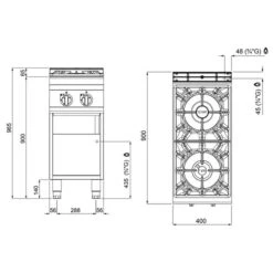 Gasherd - 19 KW - 2 Brenner 10 Gasherd - 19 KW - 2 Brenner -Koch Set Haus GHB499H drawing c698