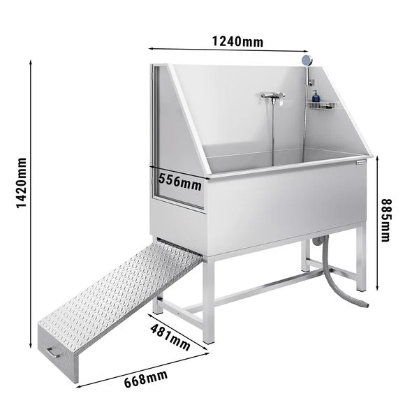 Haustierpflegewanne- Mit Rampe, Armatur Und Gelochtem Edelstahlboden 2 Haustierpflegewanne- Mit Rampe, Armatur Und Gelochtem Edelstahlboden – Bild 2
