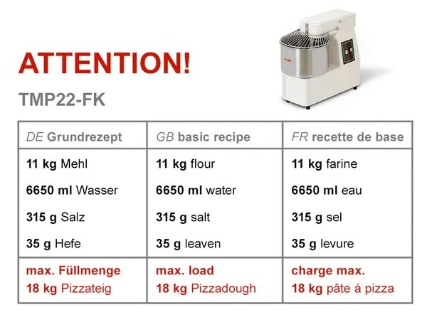 Teigknetmaschine - 22 Liter / 18 Kg - 2 Geschwindigkeiten - Mit Festem Kessel 5 Teigknetmaschine - 22 Liter / 18 Kg - 2 Geschwindigkeiten - Mit Festem Kessel – Bild 5