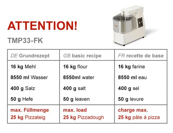 Teigknetmaschine - 33 Liter / 25 Kg - 2 Geschwindigkeiten - Mit Festem Kessel 5 Teigknetmaschine - 33 Liter / 25 Kg - 2 Geschwindigkeiten - Mit Festem Kessel – Bild 5