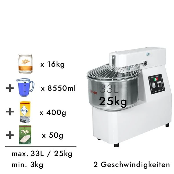 Teigknetmaschine - 33 Liter / 25 Kg - 2 Geschwindigkeiten - Mit Festem Kessel 3 Teigknetmaschine - 33 Liter / 25 Kg - 2 Geschwindigkeiten - Mit Festem Kessel – Bild 3