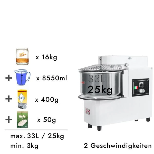 Teigknetmaschine - 33 Liter / 25 Kg - 2 Geschwindigkeiten - Kessel Abnehmbar Und Rührwerk Aufklappbar 1 Teigknetmaschine - 33 Liter / 25 Kg - 2 Geschwindigkeiten - Kessel Abnehmbar Und Rührwerk Aufklappbar