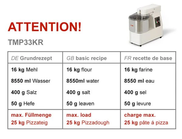 Teigknetmaschine - 33 Liter / 25 Kg - 1 Geschwindigkeit - Kessel Abnehmbar Und Rührwerk Aufklappbar 4 Teigknetmaschine - 33 Liter / 25 Kg - 1 Geschwindigkeit - Kessel Abnehmbar Und Rührwerk Aufklappbar – Bild 4