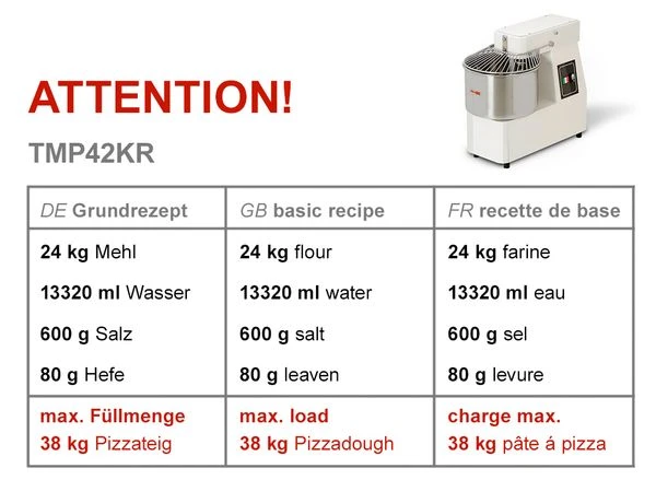 Teigknetmaschine - 42 Liter / 38 Kg - 1 Geschwindigkeit - Kessel Abnehmbar Und Rührwerk Aufklappbar 4 Teigknetmaschine - 42 Liter / 38 Kg - 1 Geschwindigkeit - Kessel Abnehmbar Und Rührwerk Aufklappbar – Bild 4