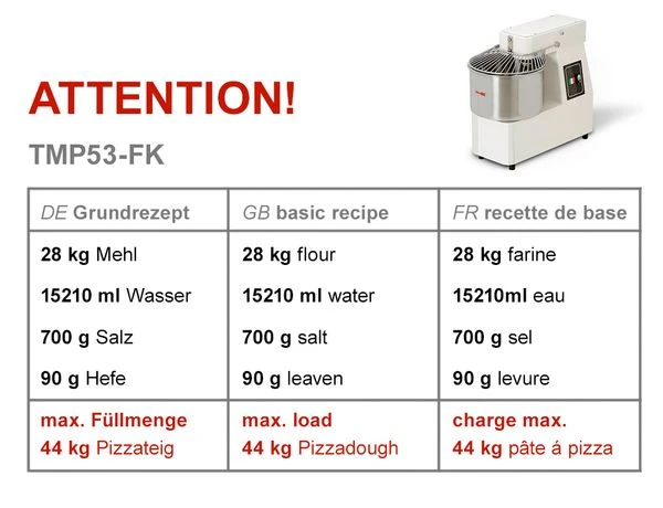 Teigknetmaschine - 53 Liter / 44 Kg - 2 Geschwindigkeiten - Mit Festem Kessel 5 Teigknetmaschine - 53 Liter / 44 Kg - 2 Geschwindigkeiten - Mit Festem Kessel – Bild 5