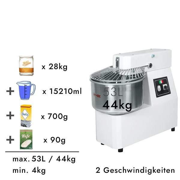 Teigknetmaschine - 53 Liter / 44 Kg - 2 Geschwindigkeiten - Mit Festem Kessel 3 Teigknetmaschine - 53 Liter / 44 Kg - 2 Geschwindigkeiten - Mit Festem Kessel – Bild 3