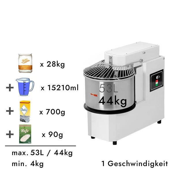 Teigknetmaschine - 53 Liter / 44 Kg - 1 Geschwindigkeit - Kessel Abnehmbar Und Rührwerk Aufklappbar 2 Teigknetmaschine - 53 Liter / 44 Kg - 1 Geschwindigkeit - Kessel Abnehmbar Und Rührwerk Aufklappbar – Bild 2